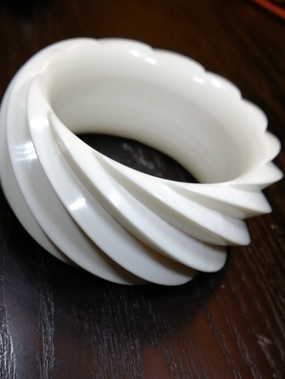 White Sculpted Spiral Vintage Bangle Bracelet Fits 6.5